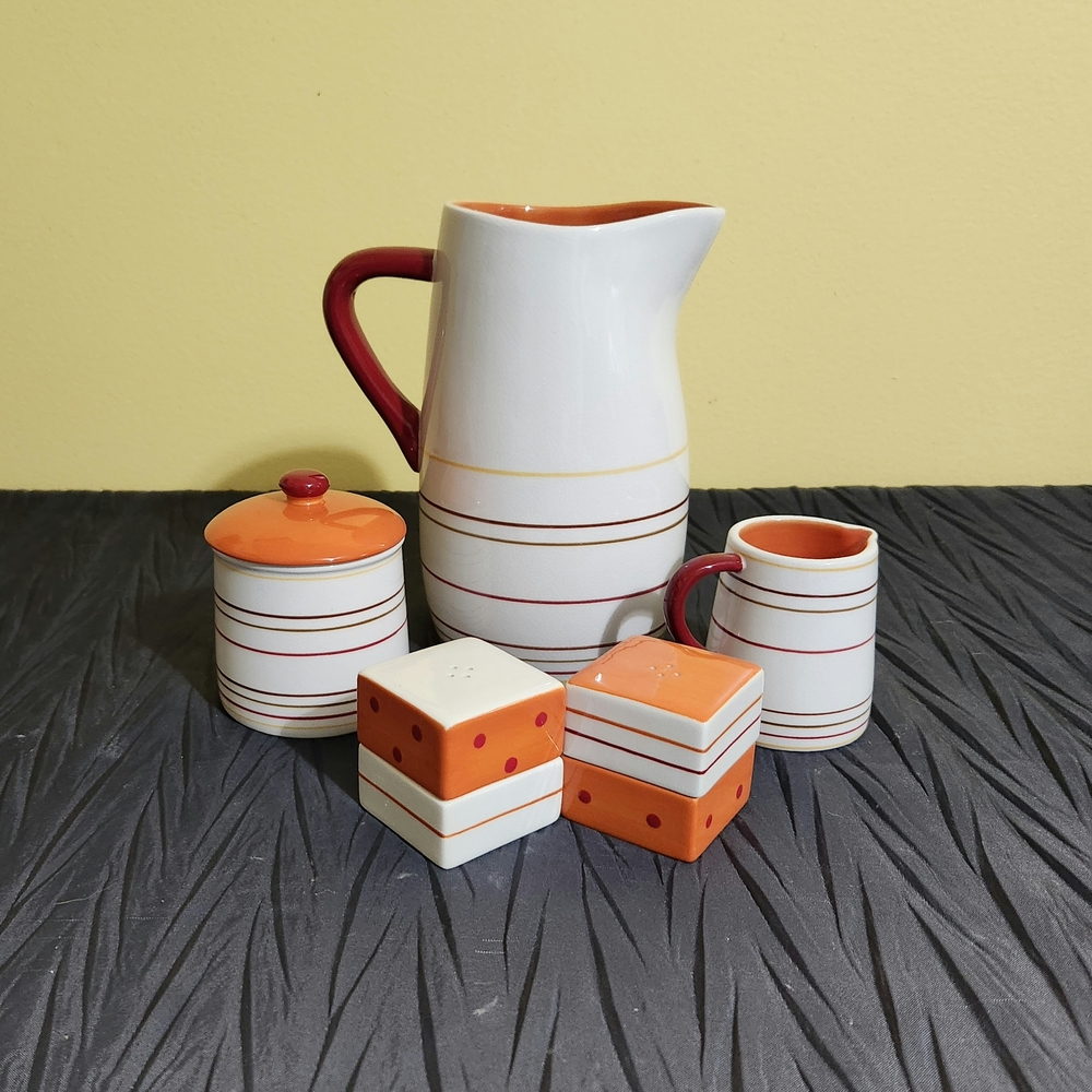 Russ White and Orange Ceramic Kitchen Set